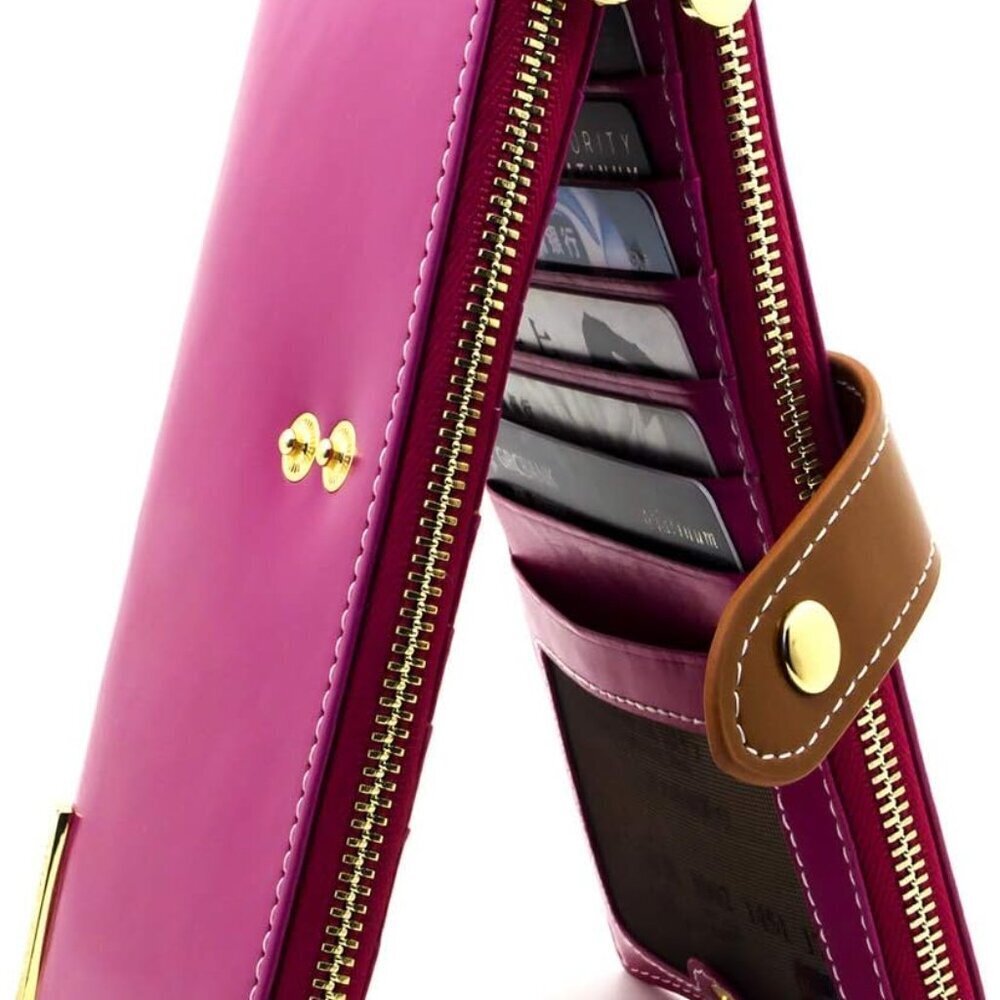 Women's Genuine Leather RFID Wallet with Zipper and Large Capacity